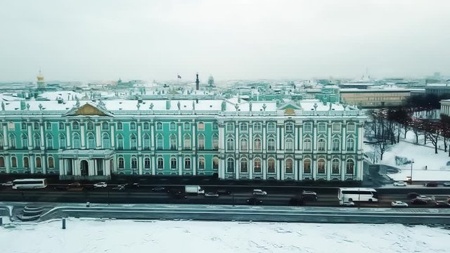Trucking Shot of the Hermitage Museum in St Petersburg on a Winter's Afternoon
