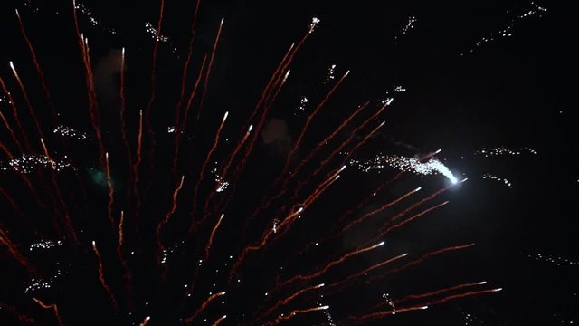 Three Large Fireworks Explosions in Night Sky
