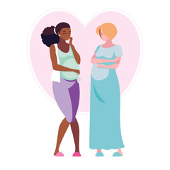interracial couple of pregnancy women in heart