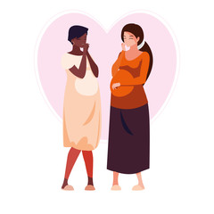 interracial couple of pregnancy women in heart
