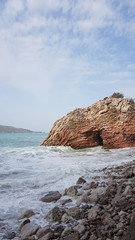 Fototapeta na wymiar Adriatic seashore landscape seascape in Rafailovici Kamenovo, Montenegro 