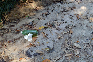 Plastic bottle thrown in nature. at least 100 years to decompose