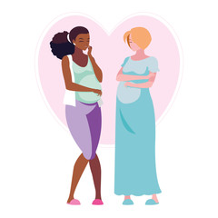 Obraz na płótnie Canvas interracial couple of pregnancy women in heart