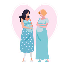 couple of beautiful pregnancy women in heart