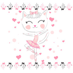 Obraz na płótnie Canvas Hand drawn beautiful, lovely, little ballerina cat.