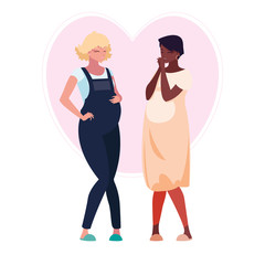 interracial couple of pregnancy women in heart