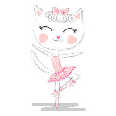 Hand Drawn Cute Cat, ballerina illustration, children print