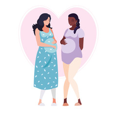 interracial couple of pregnancy women in heart