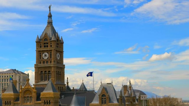 A wonderful time-lapse and great close up of the clock on top of the old Salt Lake City courthouse on beautiful spring afternoon.