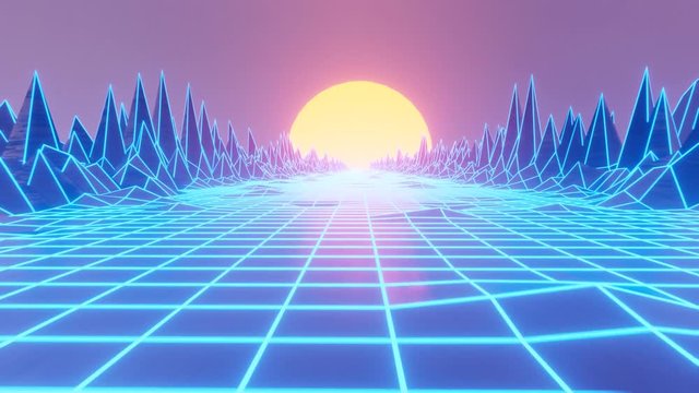 An animated landscape in the iconic vaporwave style