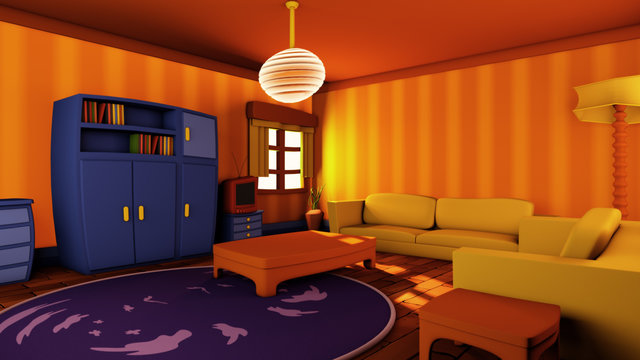 Concept Art Of Funny Cartoon Living Room Environment