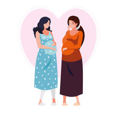 couple of beautiful pregnancy women in heart