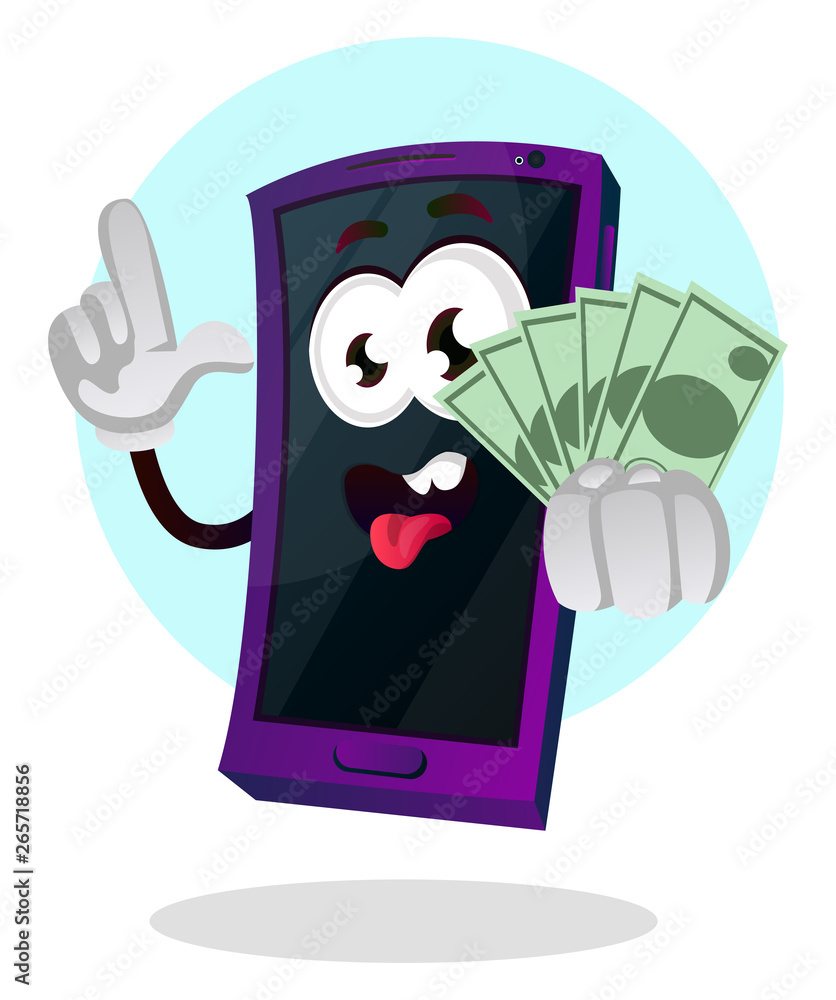 Sticker mobile phone emoji holding money illustration vector on white background