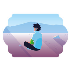 man contemplating horizon in snowscape scene