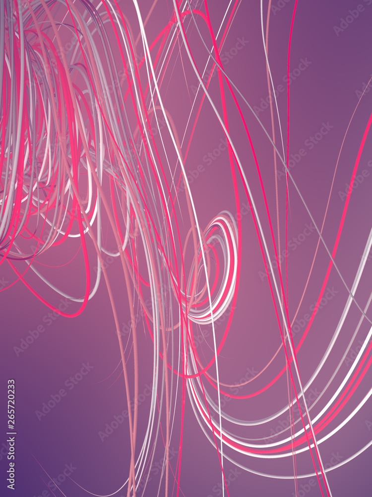 Poster Interlacing abstract pink colored curves. Computer generated geometric pattern. 3D rendering