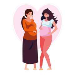 Obraz na płótnie Canvas couple of beautiful pregnancy women in heart