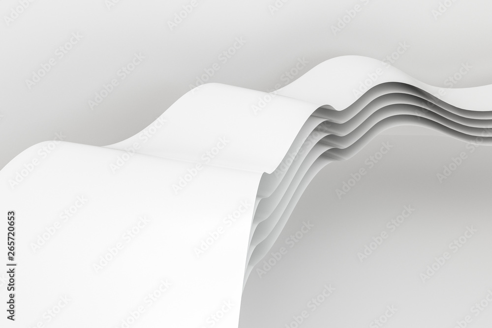 Poster 3d rendering, curve surface and light background