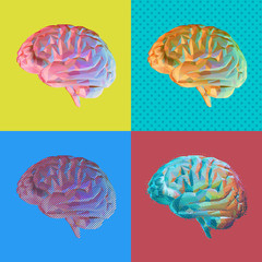 Colorful polygonal brain in pop art style