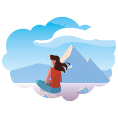 woman contemplating horizon in snowscape scene