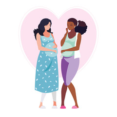 interracial couple of pregnancy women in heart