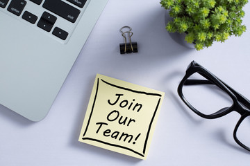 Join Our Team Concept On Sticky Note
