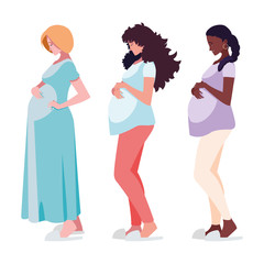 interracial group of pregnancy women characters