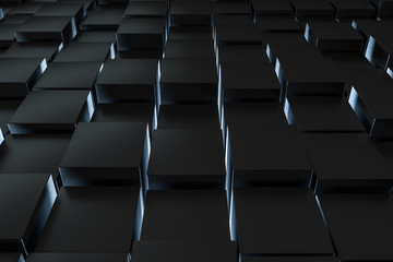 Fototapeta premium 3d rendering, dark background, cube bricks with light effect. Computer digital background.