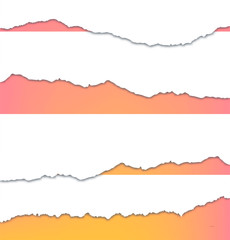 Torn white paper edges with shadow set on gradient background. Vector illustration.