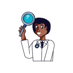 afro doctor professional with magnifying glass