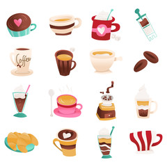 Cartoon Cute Coffee Cafe Icon Set
