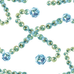 watercolor pearl beads pattern. diamond luxury jewelry. riches seamless background