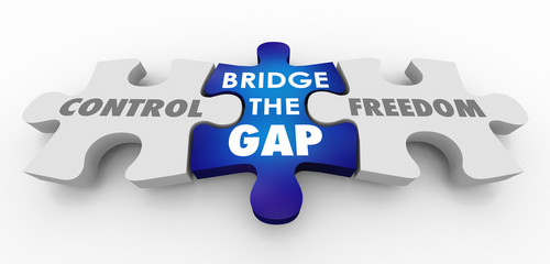 Control Vs Freedom Bridge the Gap Puzzle Pieces 3d Illustration