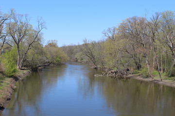 Des Plaines River at Campground Road Woods Forest Preserve in early spring in Des Plaines, Illinois