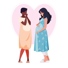 interracial couple of pregnancy women in heart