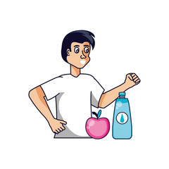 man athletic with apple and bottle of water