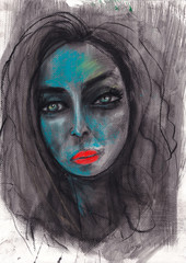 Blue Face In Ink
