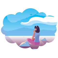 woman contemplating horizon in snowscape scene