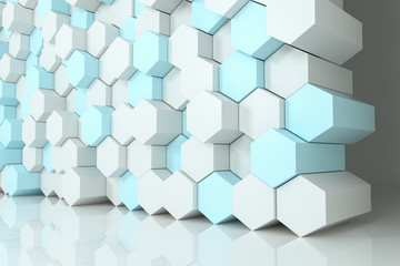 3d rendering, white hexagon cubes.