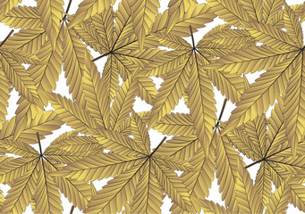 Abstract Cannabis leaf gold, marijuana leaves Seamless Pattern Background Vector Illustration.