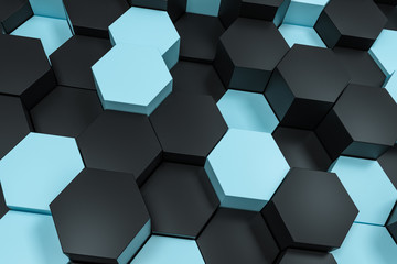 Obraz na płótnie Canvas 3d rendering, black and cyan hexagon cubes.
