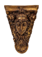 Wall corbel shelf gold carved face with clipping path. © rtsimages