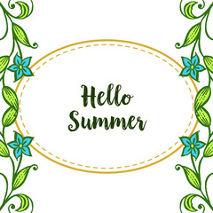 Vector illustration banner hello summer for frame flower blue and leaf green