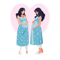 couple of beautiful pregnancy women in heart