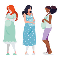interracial group of pregnancy women characters