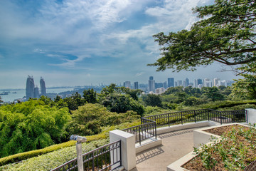Fototapeta premium view to the harbor from mount faber top, Singapore 