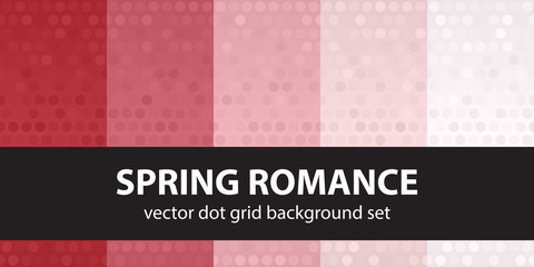 Polka dot pattern set Spring Romance. Vector seamless geometric dot backgrounds