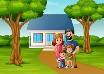 Obraz na płótnie Canvas Cartoon family in front of the house yard