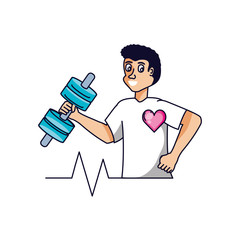 man athletic with cardio heart and dumbbell