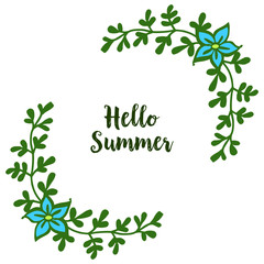 Vector illustration artwork blue floral frame with lettering hello summer
