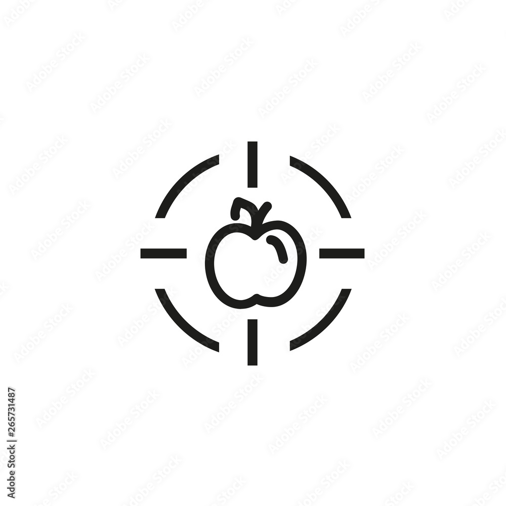 Poster object recognition line icon. food, fruit, apple in optical focus. artificial intelligence concept. 